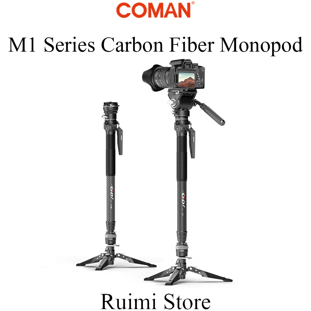 COMAN M1 Serie Kohlefaser-Einbeinstativ mit Schnellwechselplatte für DSLR-Kamera, Ein-Klick-Hebefunktion, leichter Reisehalter