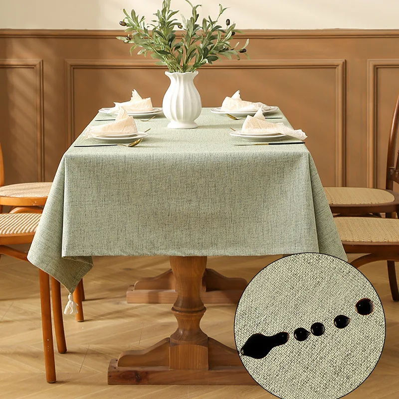 Simple Solid-Color Linen Tablecloth Waterproof and Oil-Resistant Thick Dining Table Cloth Decoration Rectangle Tablecloths