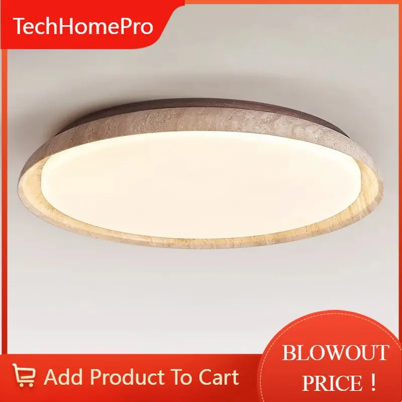 TechHPWabi Sabi Japanese Retro Cream Travertine Ceiling Lamp Minimalist Design For Master Bedroom