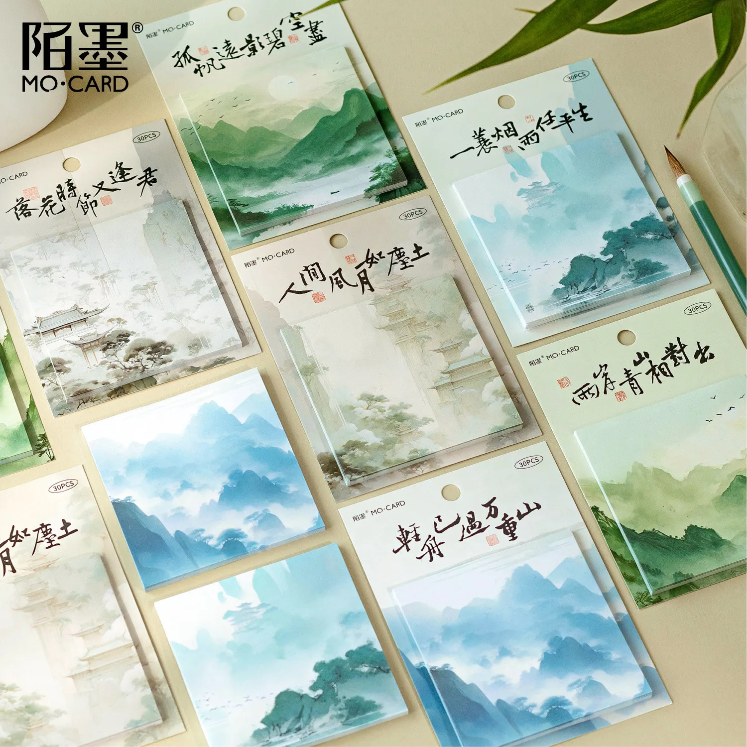 30 Sheets/pack Landscape Painting Themed Sticky Note Self-Stick Note Office Memo Note for Office Aesthetic School Study Supplies