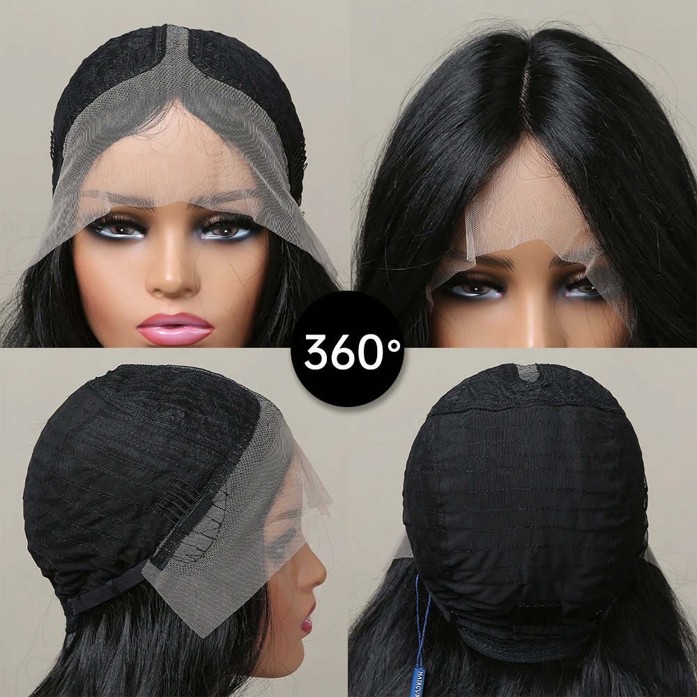 EASIHAIR Black Long Body Wave Synthetic Lace Front Wigs for Black Afro Women Daily Cosplay Party Natural Heat Resistant Fibers