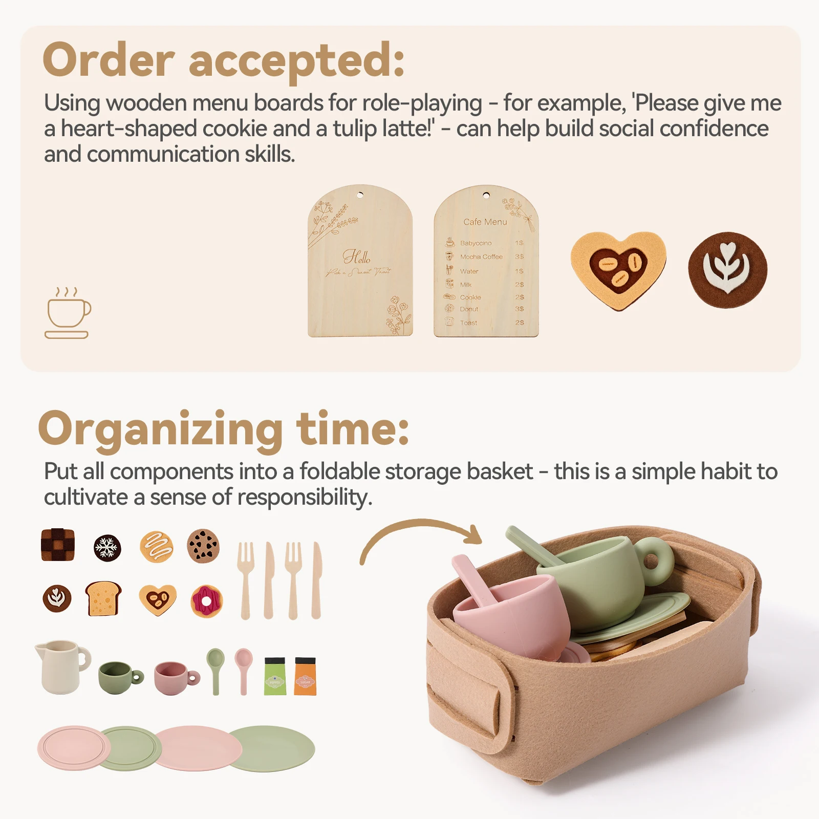 Tea Party Set for Toddlers Girls Boy Birthday Gift Pretend Play Food Wooden Picnic Outdoor Toys Kids Age Educational Wood Toy