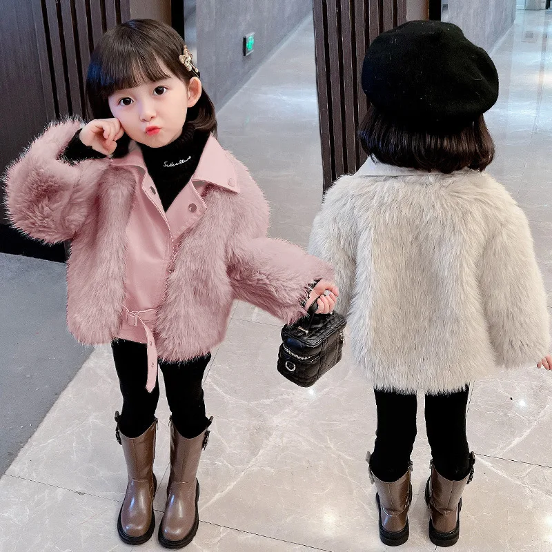 Kids Jackets for Girls  Winter Coat Girls' Coat Winter Girls' Motorcycle Fur Coat Denim Jacket  4-6y