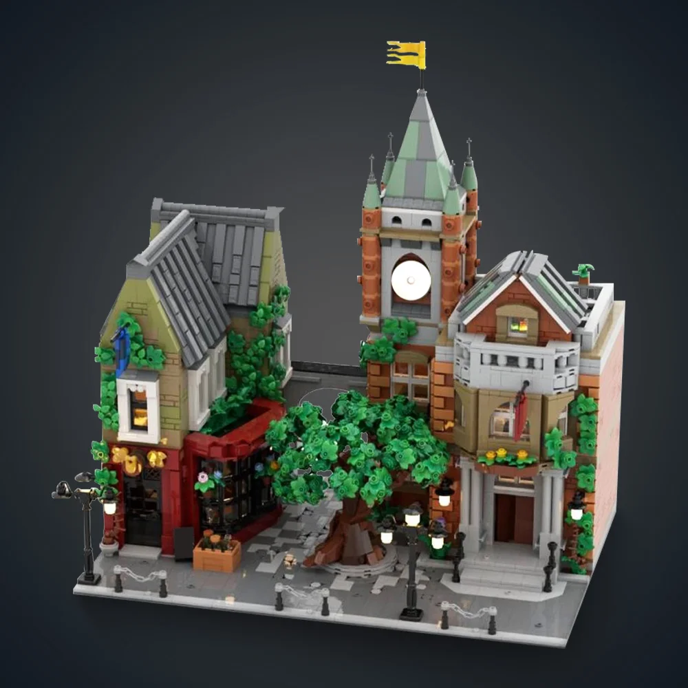 Gobricks moc vila blocos de construção quadrados modelo arquitetura medieval na cidade tijolos diy brinquedo montado para crianças presente