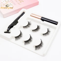 Abestyou 3pairs Natural Wispy Lash kit Reusable Magnetic Faix Cils 3d Mink Eyelashes And Eyeliner Set Makeup Tools Fast Shipping