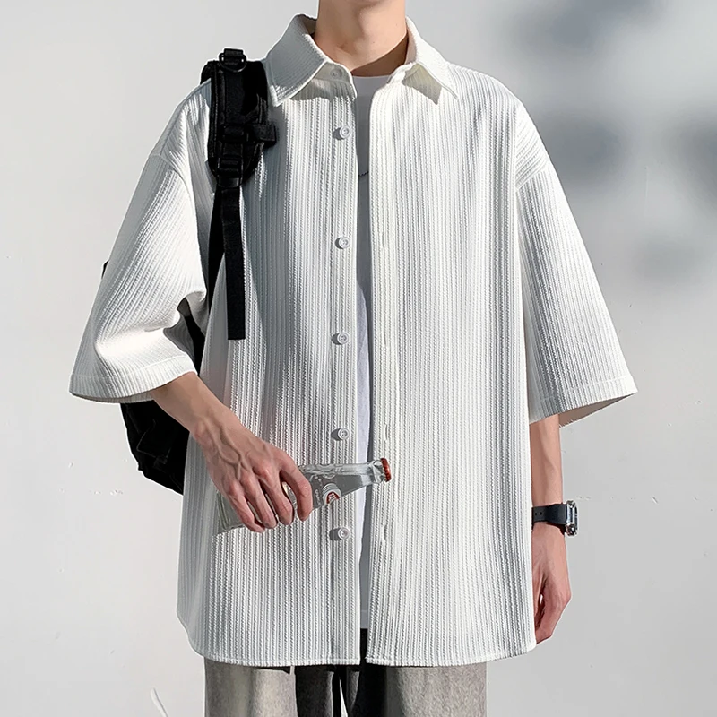 

Summer Short Sleeved Shirt Men Fashion Casual White Shirt Men Streetwear Korean Loose Pleated Shirts Mens Large Size Shirt 5XL