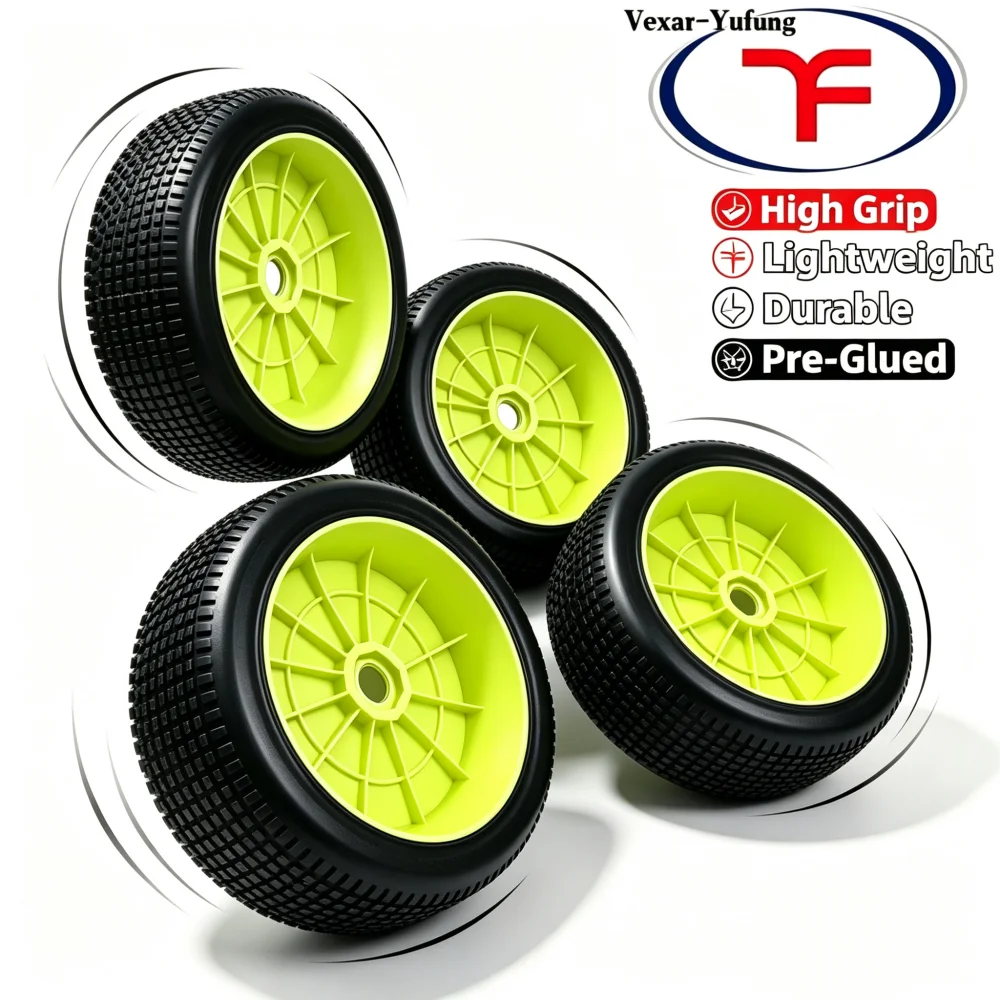YuFung 4pcs/pack 1/8 Scale 17mm Hex RC Buggy Tires Wheels Set Glued Soft for 1:8 Off-road Racing Rubber Tires Sponge High Grip