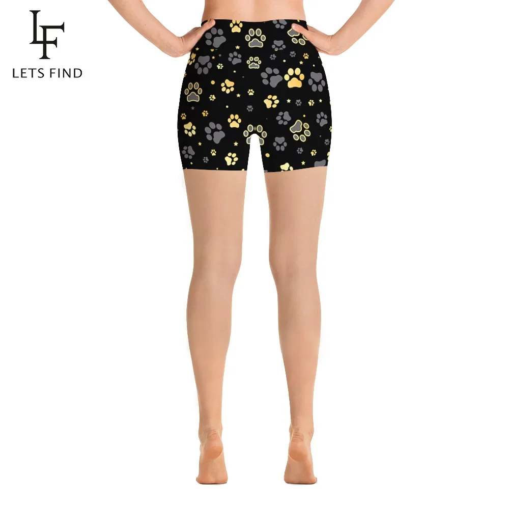 LETSFIND Summer New High Waist Short Pants Women Sexy Biker Dog Paws Digital Print Stretch Leggings