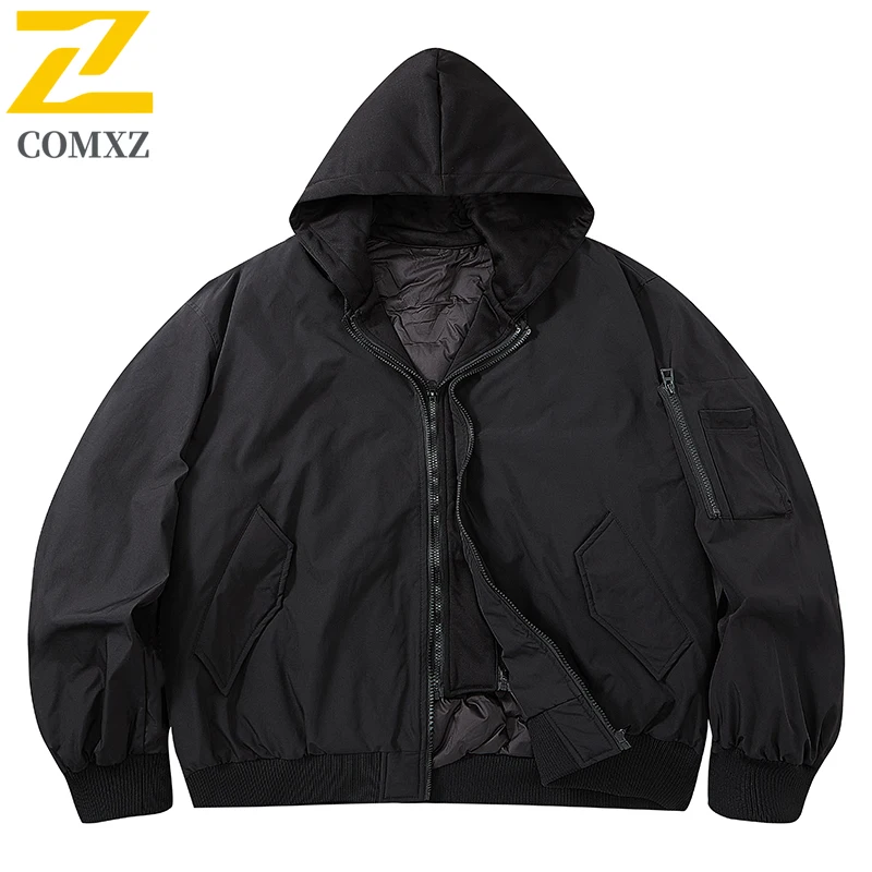 Warm Down Jacket Men's American Fake Two Piece Hooded Winter Outdoor Skiing Puffer Jacket Street Gorpcore Cotton Padded Jacket