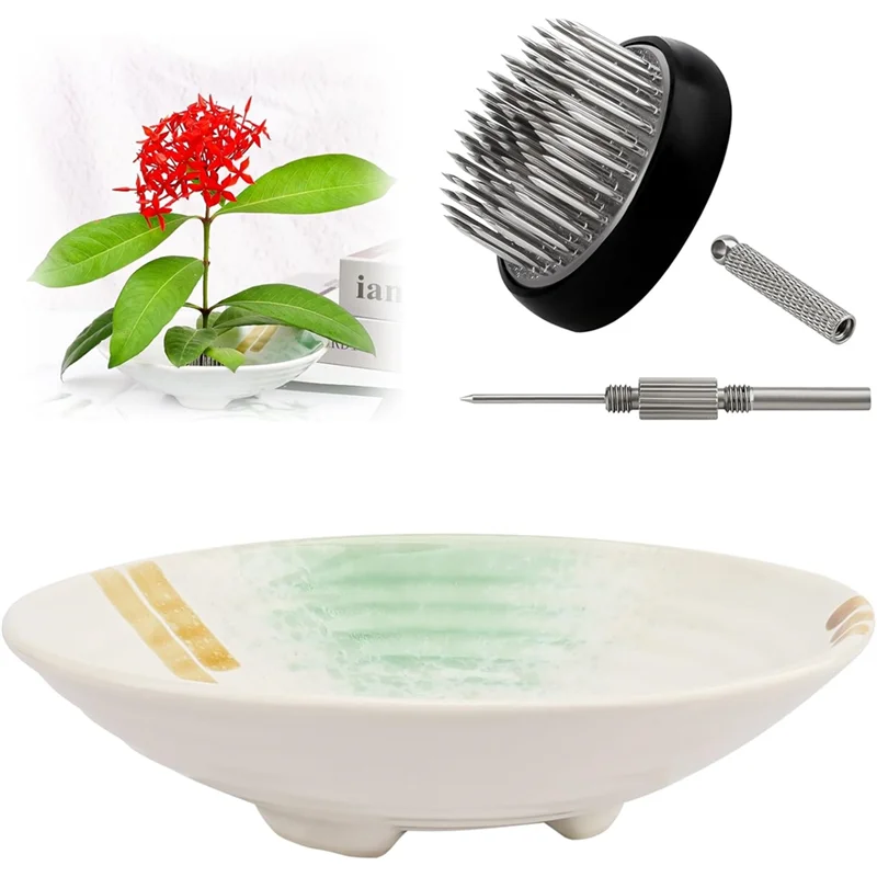 

~A61Z Ikebana для цветочных композиций, японский комплект вазы Ikebany 1,57 дюйма для мисок с цветочной лягушкой и фиксированным основанием T