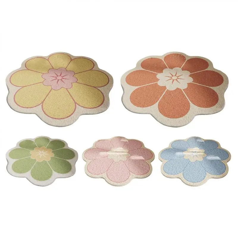 50x50cm Round Flower Bathroom Mat PVC Quick Drying Bath Rug Mat Beautiful Flower-shape Bathroom Bath Mat for Living Room