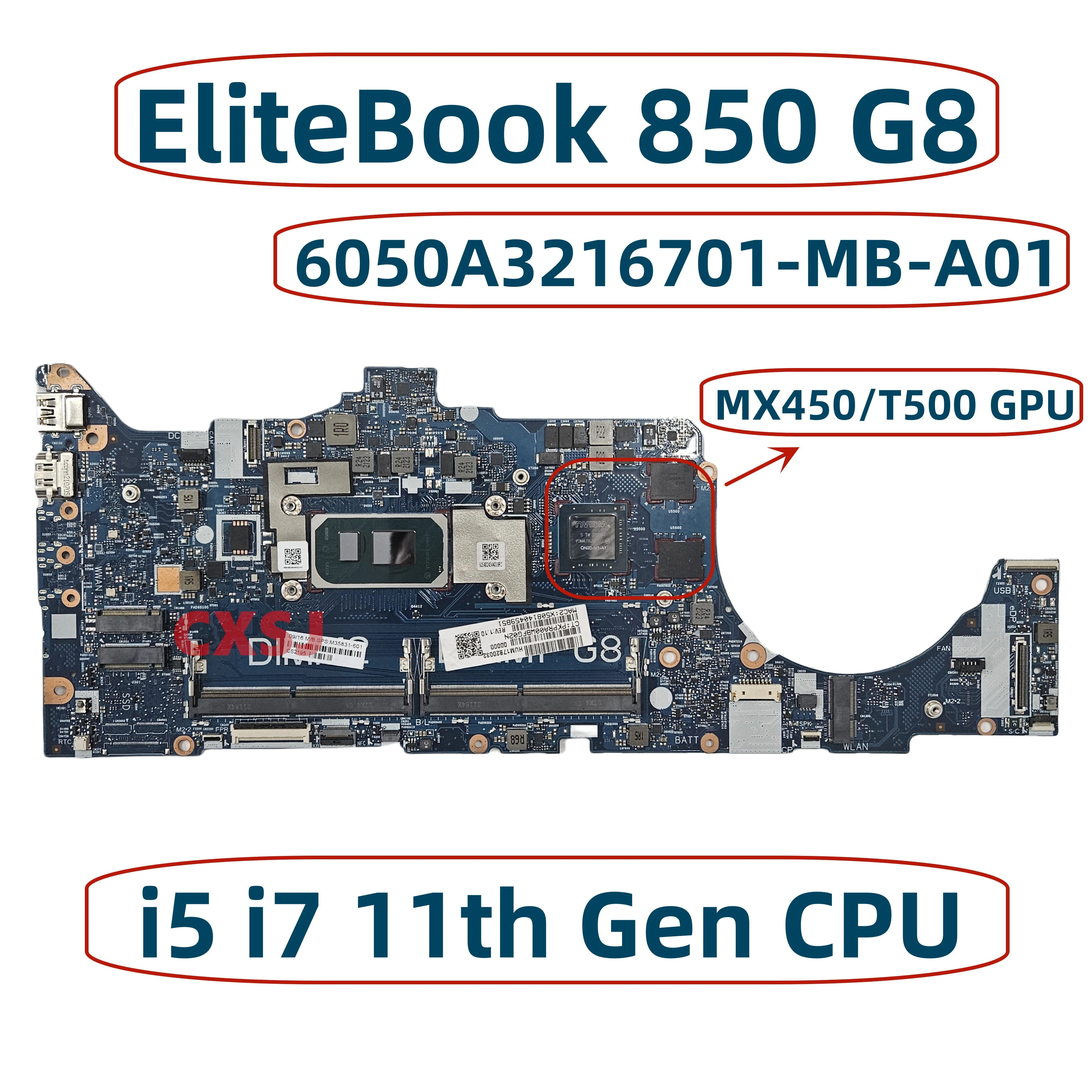 

Материнская плата 6050A3216701-MB-A01 для ноутбука HP EliteBook 850 G8 с процессором i5 i7 11-го поколения MX450/T500 GPU материнская плата 100% ТЕСТ ОК