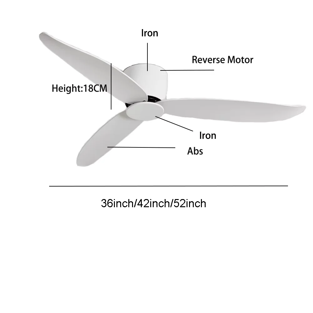 36 42 52 Inch Ceiling Fan No Light DC Motor+ Remote Control Cooling Fans Lamp Low Floor Ceiling Fan White Black Color FAN