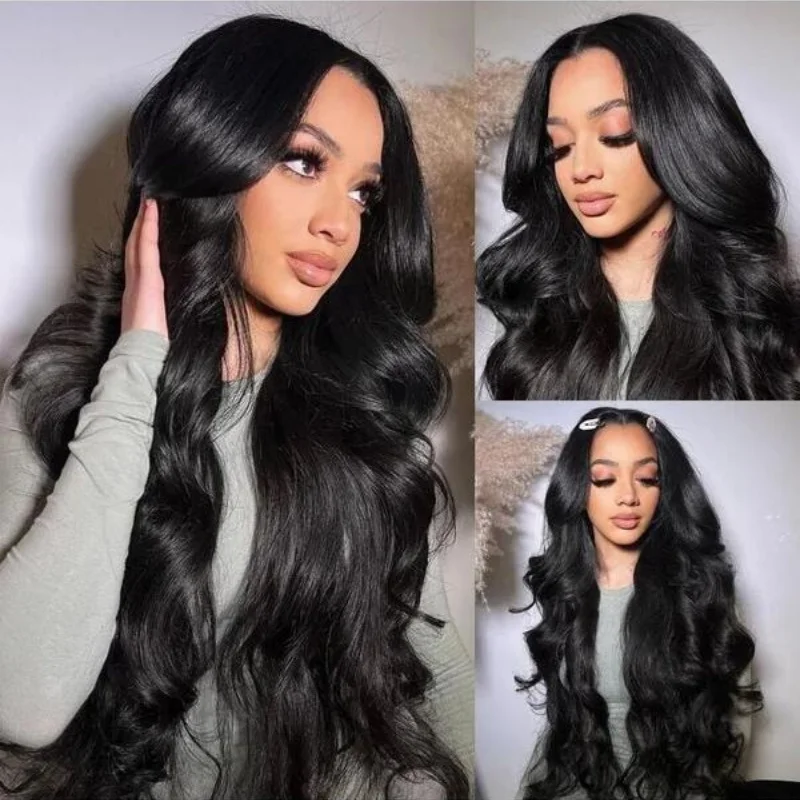 الجسم موجة حزم شعر مستعار بشري 32 بوصة أسود طبيعي 1-3-4 حزم عذراء شعر بشري خام النسيج لحمة مزدوجة للنساء