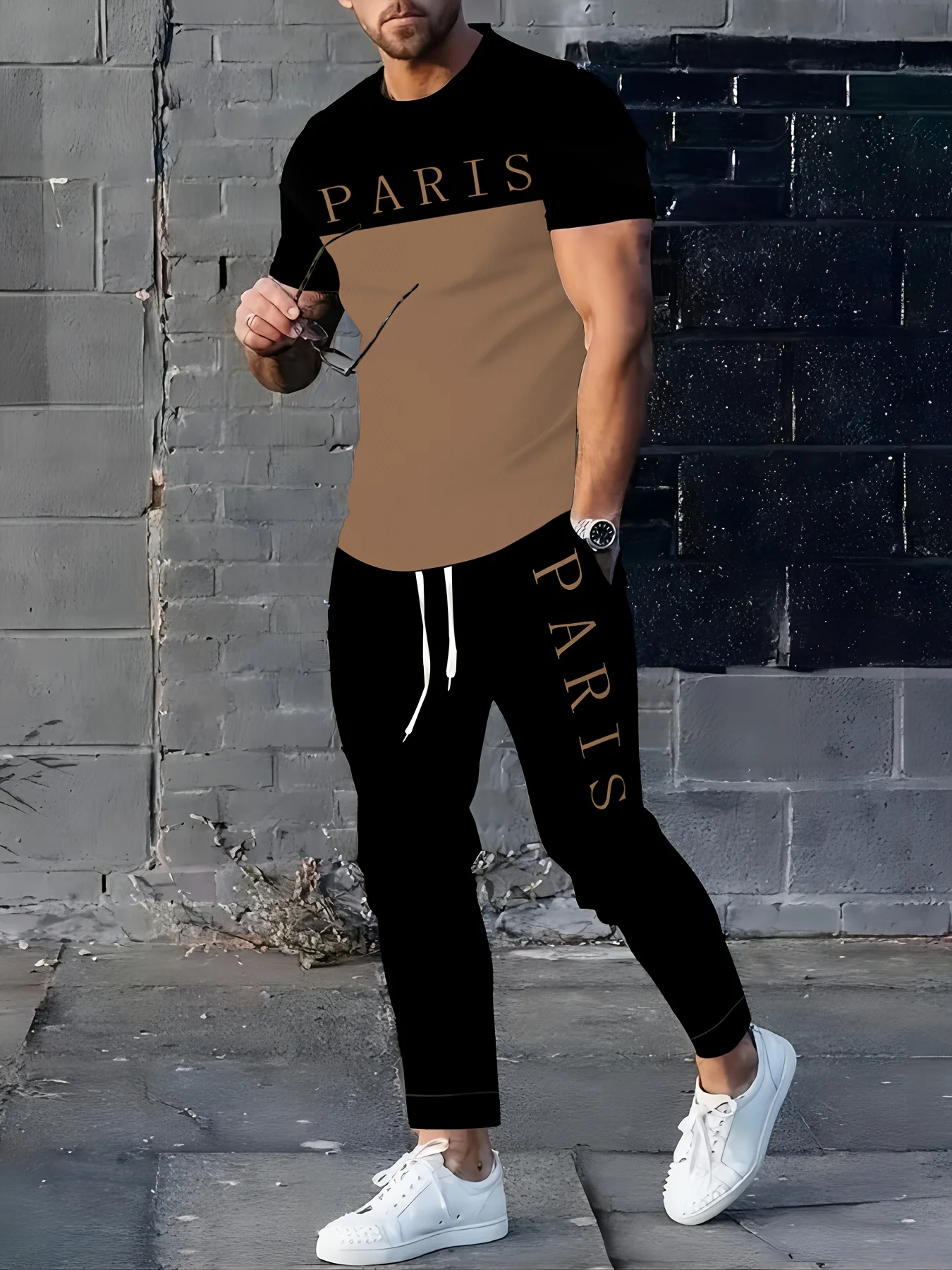 

2025 Summer New street casual fashion Soft comfortable breathable light and simple 3D letter printed men's set