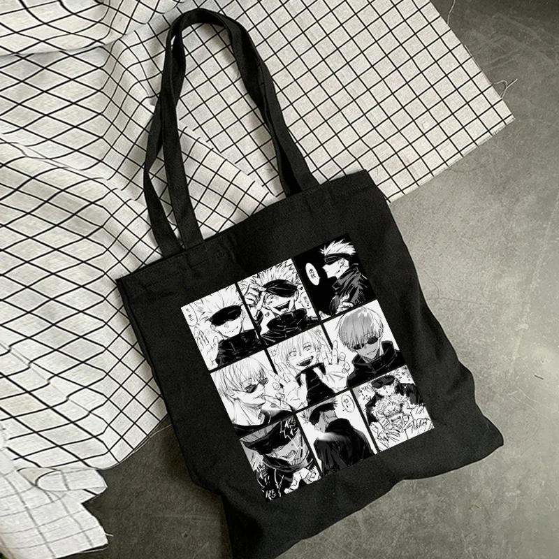 Japanese Jujutsu Kaisen anime canvas bag Harajuku casual punk print gothic large capacity shopper bag gothic women shoulder bag