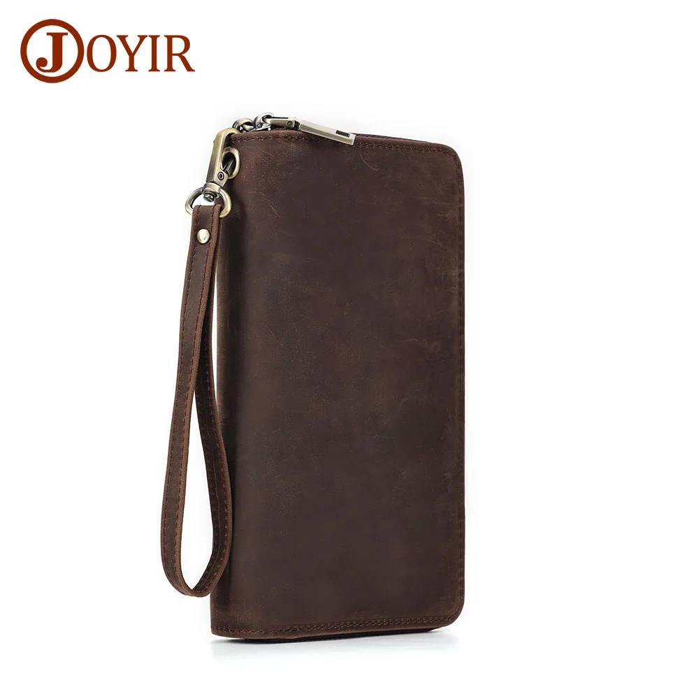 

JOYIR Genuine Leather Men's Long Wallet Retro Zipper Coin Purse for Male Cash Credit Card Holder Large Capacity Business Purses