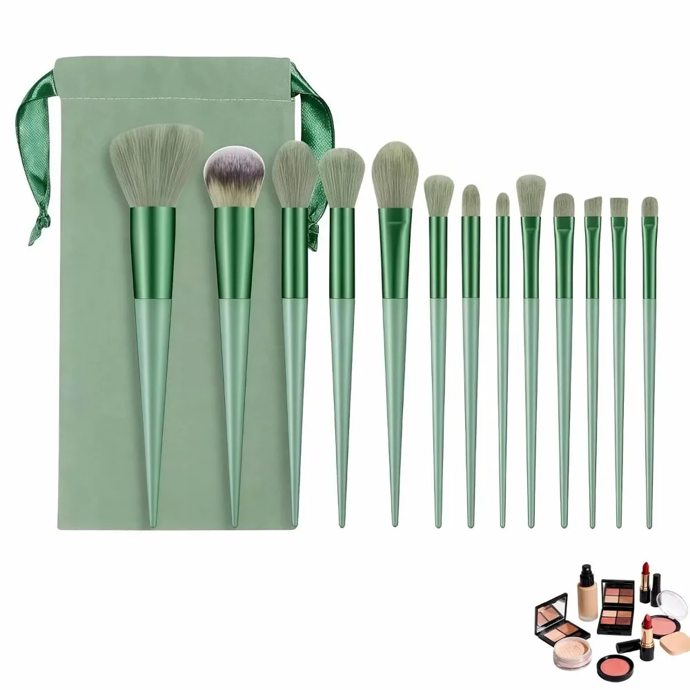 13-Piece Professional Makeup Brush Set with Pouch, Synthetic Bristles for Allergy-Free Face and Eye Application