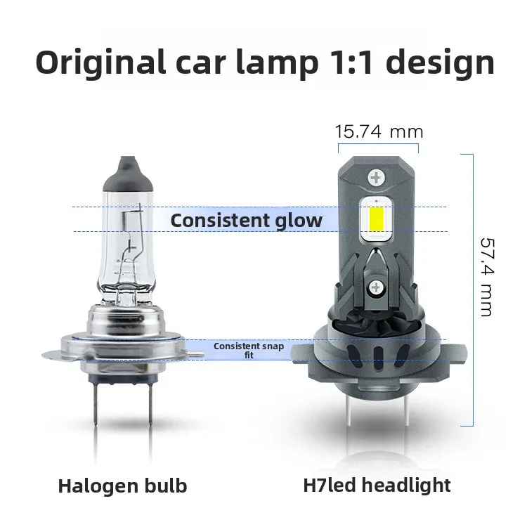 مصباح أمامي LED عالي الطاقة للسيارة 1:1 مكون إضافي صغير LED H7 متكامل مع مروحة