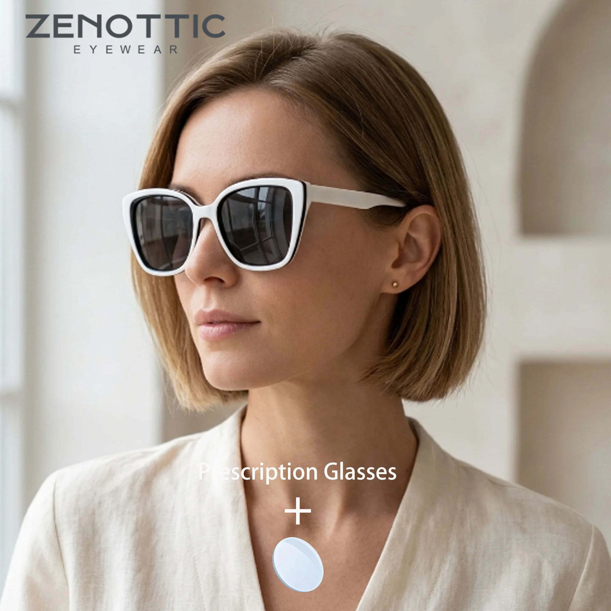 

ZENOTTIC Women S Size Cat Eye Acetate Custom Prescription Sunglasses Polarized UV400 Progressive Fashion Eyewear