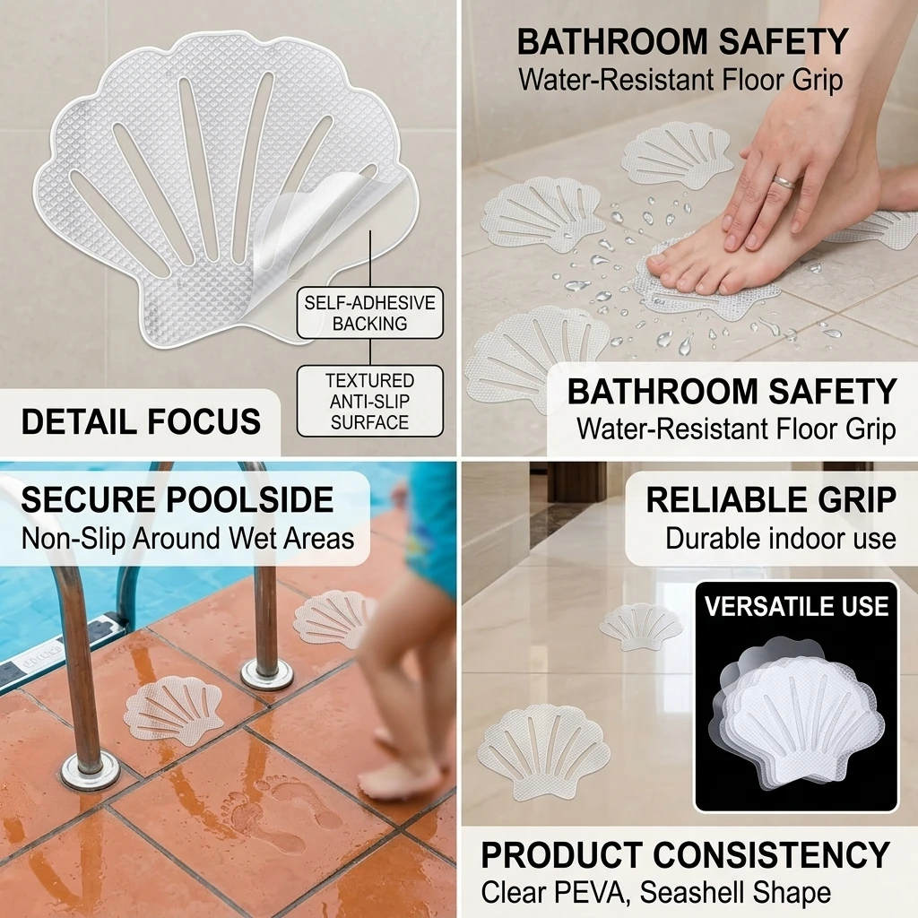 Bathroom Anti Slip Stickers Water Resistant PEVA Grip Pads for Tile Floor Pool Kitchen Balcony Non-Slip Safety Treads