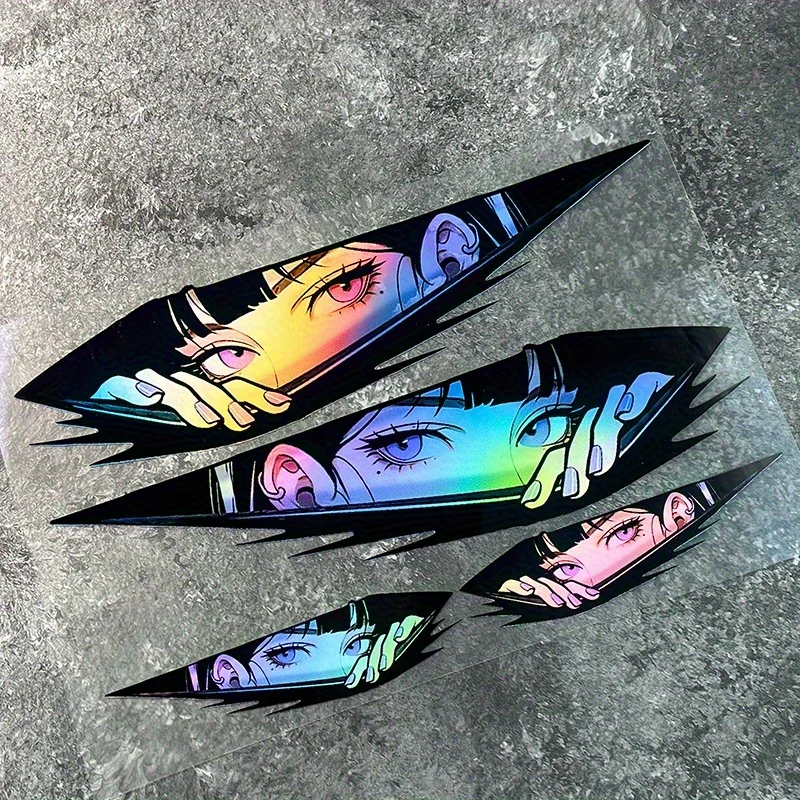 Anime-Augen Laser JDM Aufkleber, Holographische Vinyl-Sticker, Wasserfeste Dekoration für Auto Motorrad Fahrrad – Detail 2