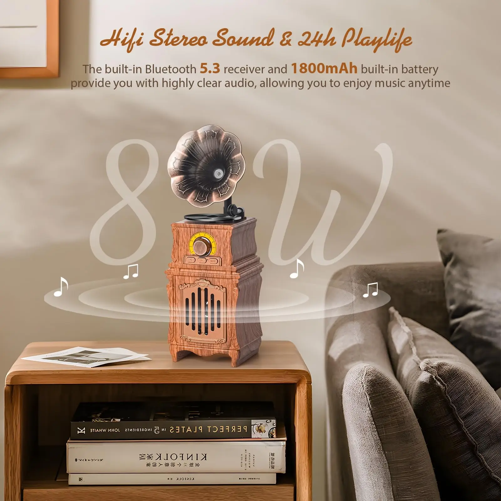 Wood Grain Retro Bluetooth Speakers 8W Powerful Sound Box Vintage HiFi Stereo Sound for Home Decor Birthdays Christmas Gifts