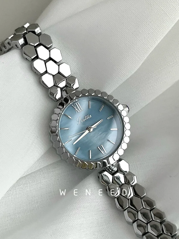 New Women\'s Quartz Watch Silver Case Luxury Temperament Vintage Elegant Bracelet Real Belt Japanese Movement Gift for Lovers