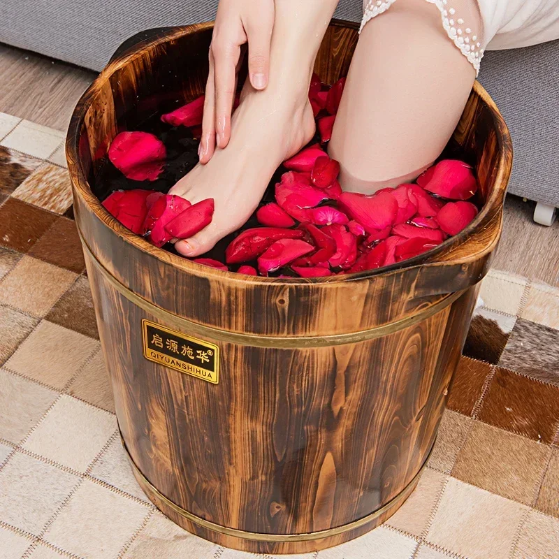 Solid Wood Foot Soaker Tub: Through-The-Calf Massage Basin High-Value Design Home Spa Luxury Elegant Foot Care.