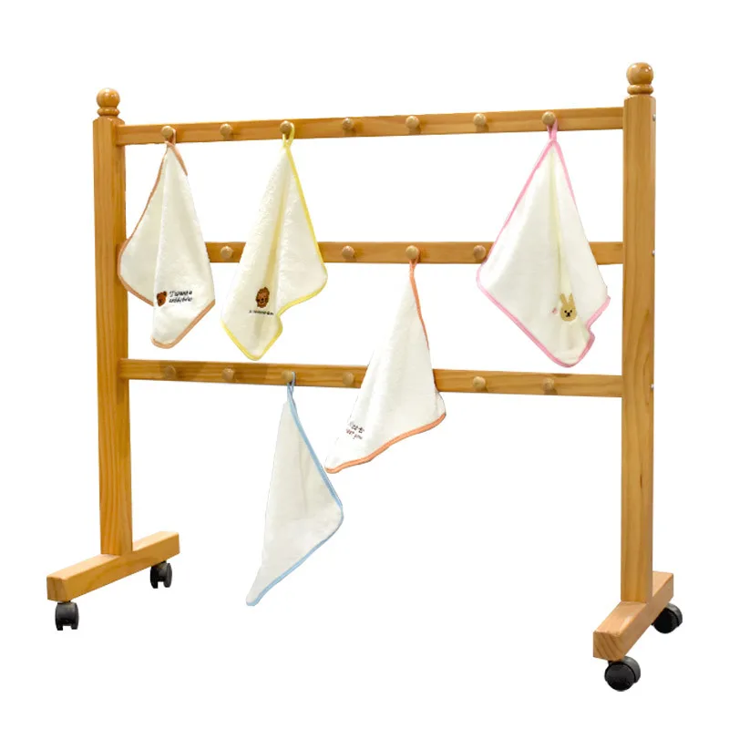 Kindergarten early education life teaching aids drying rack, solid wood furniture towel rack storage rack