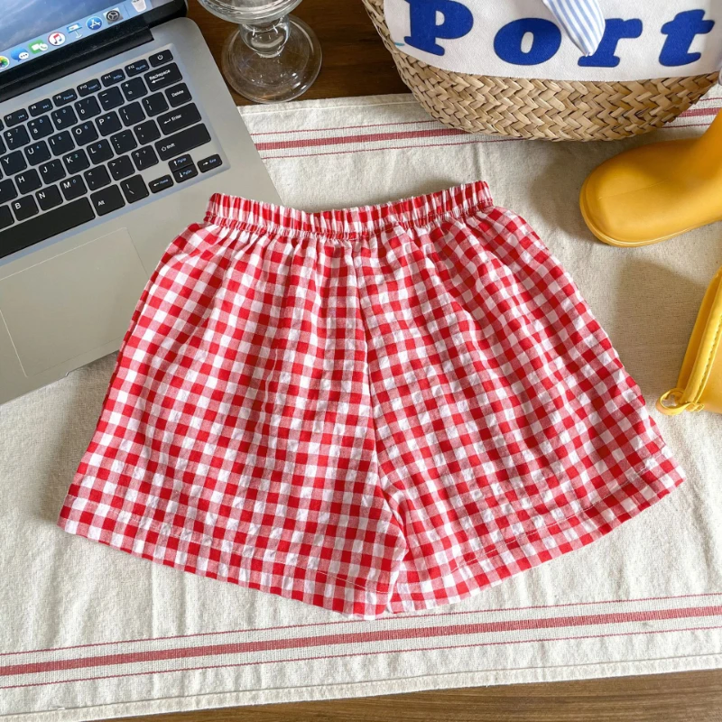 Girl\'s Candy Color Plaid Shorts Summer New Boys And Girls Baby Casual Loose Anti-Mosquito Pants Children Cotton Bottom Shorts