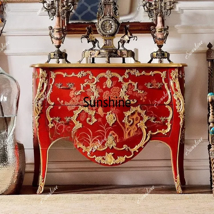 French high-grade solid wood simple carved entrance cabinet