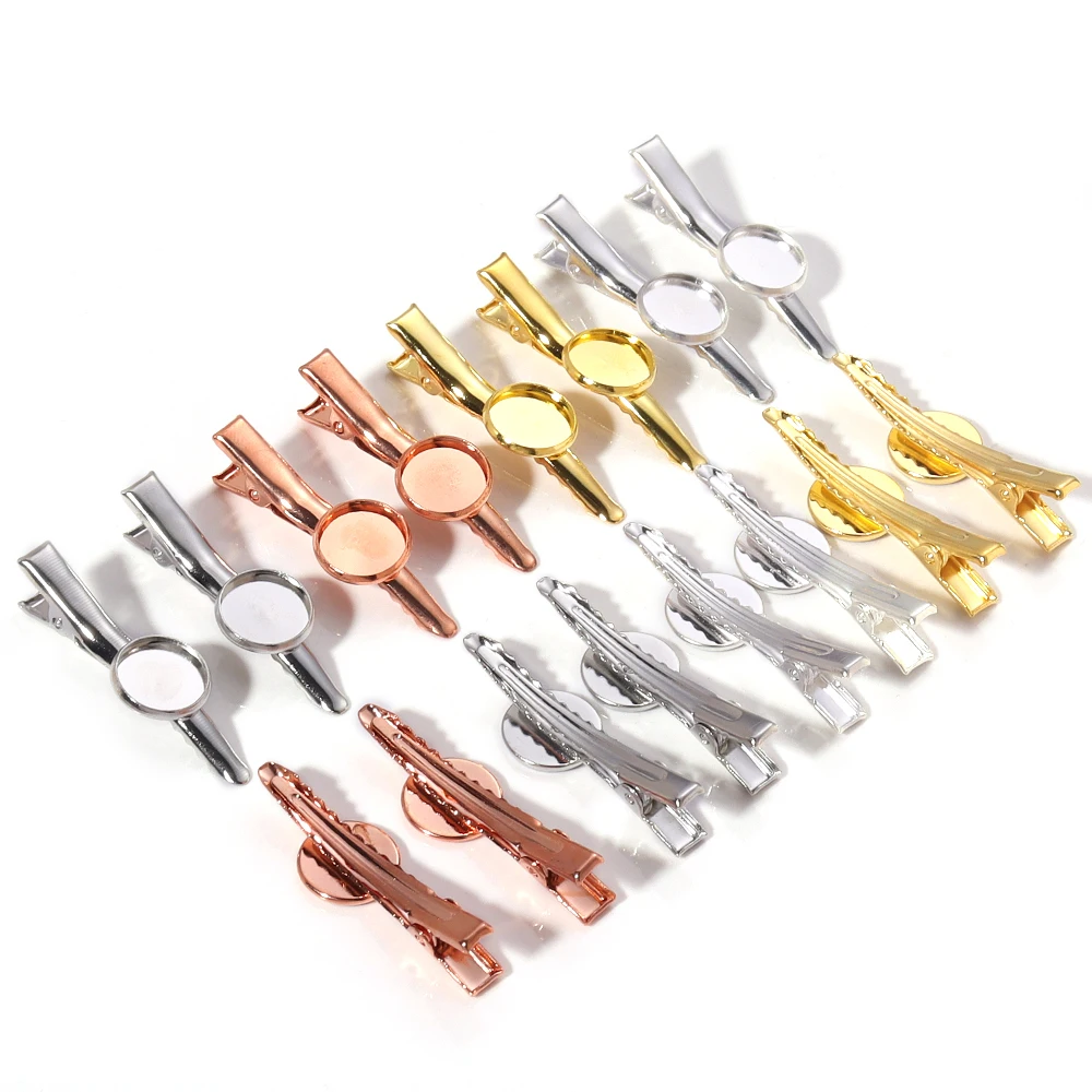 10pcs/lot Alligator Hairpin With Teeth Round Blank Setting Base Metal Hair Pin Hair Clip For Hair Jewelry Finding Making DIY