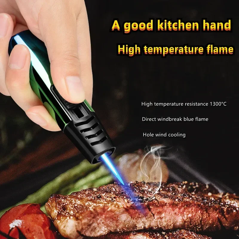 Portable Metal Gradient Inflatable Lighter Windproof Spray Flame Kitchen Barbecue Outdoor Cigar Lighter Smoking Small Tool Gift