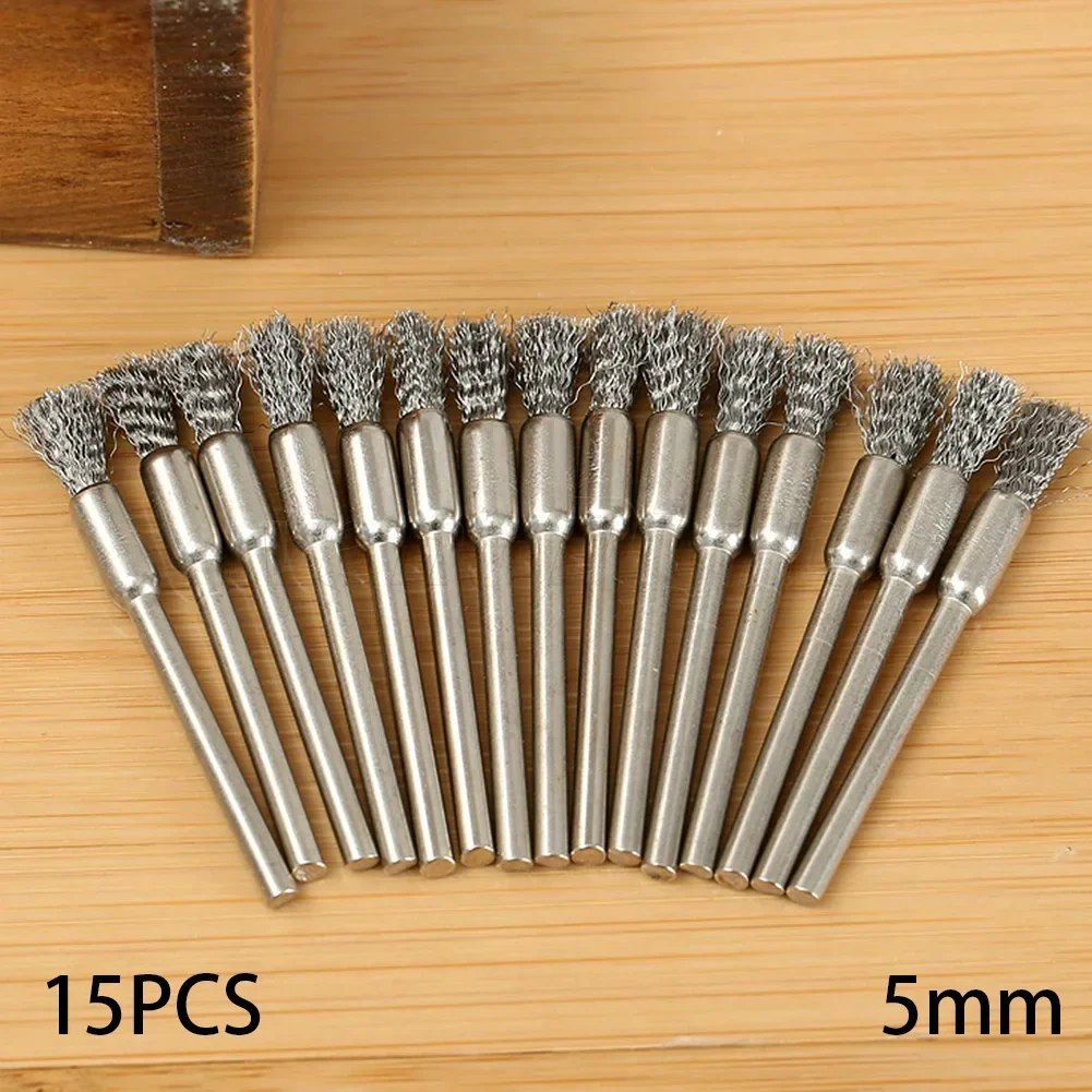 15 Stück Bleistiftbürsten, Edelstahl montiertes Drahtrad-Dorn-Set – Dremel-Zubehör, Drehwerkzeug, 3,17 mm Schaftdorn, DIY-Werkzeug