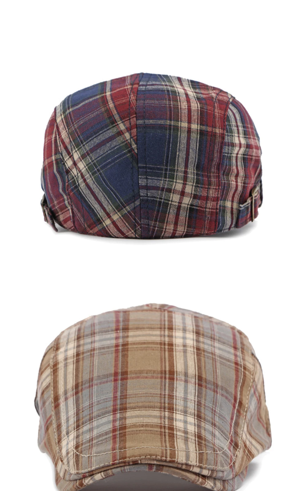 HT4376 Berets Männer Frauen Vintage Plaid Baskenmütze Männlich Weiblich Einstellbare Flache Kappe Retro Frühling Sommer Kappe Baskenmütze Hüte für Männer Frauen – Detail 10
