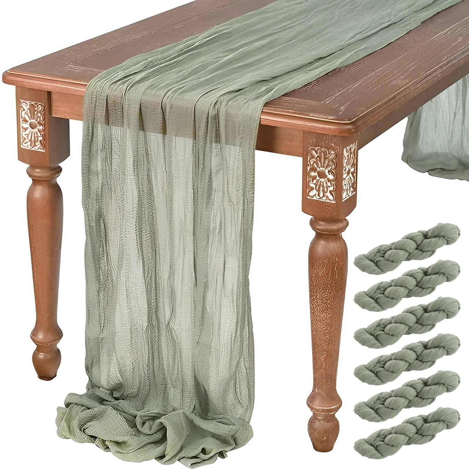 

6Pcs Table Runner Sage Green Table Cloth Romantic Wedding Tablecloth Washable Reusable Polyester Table Runner for Wedding Bridal