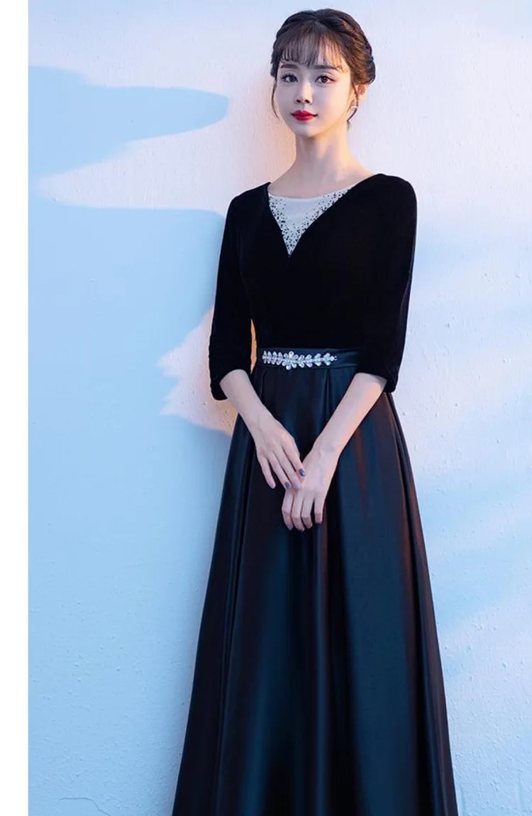 Black choir performance costumes female long skirt host annual meeting clothing banquet evening dress