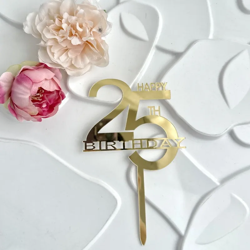 INS Acrylic Cake Plugin 25 Happy Birthday Party Cake Toppers 50th Anniversary Party Cake Toppers for Party Cake Card Insertion