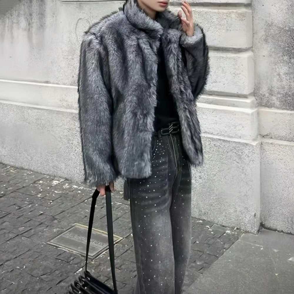 Men Faux Fur Furry Warm Coat Autumn Winter Streetwear Fashion All-Match Trend Youth Soft Casual Comfort Coat Men'S Clothing 2024
