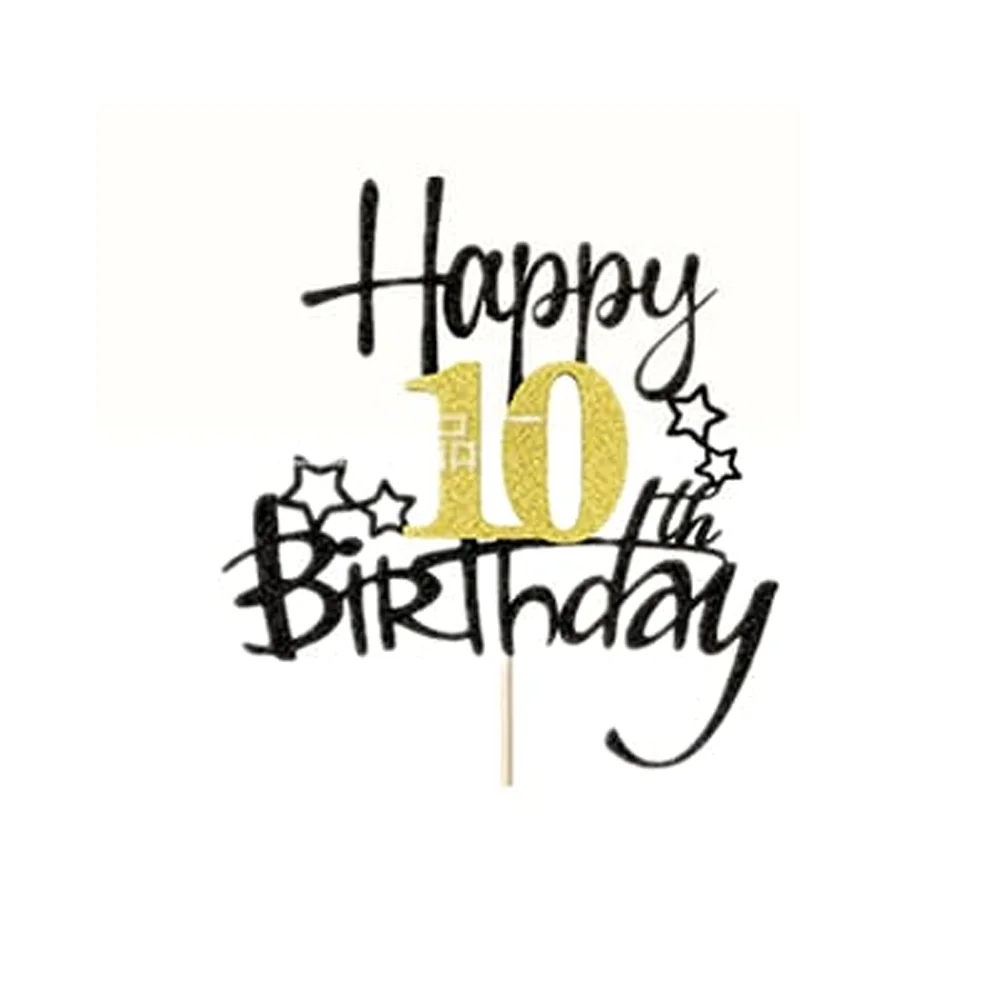 1 Stück Schwarzgold Happy 10 Birthday Cake Topper 10th 20th 30th 40th 50th 60th Loves & Wishes Partydekorationen für die Geburtstagsfeier – Detail 18