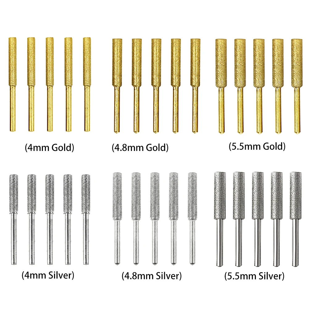 5/10 Stuks Diamant Gecoate Cilindrische Braam 4/4.8/5.5 Mm Kettingzaag Slijper Steen Bestand Kettingzaag slijpen Carving Slijpen Gereedschap