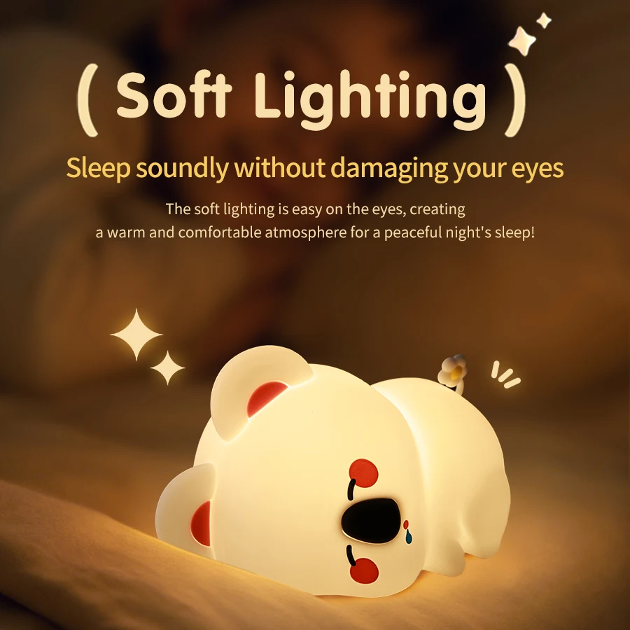 Lampu Malam Silikon Koala Lampu Samping Tempat Tidur Isi Ulang Penyesuaian Kecerahan Tiga Tingkat Lampu Tidur Anak-anak Hadiah Anak-anak
