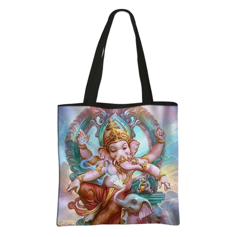 Indian Gods Radha Krishna / Ganesha Ganapati Shoulder Bag Elephant God Large Capacity Totes Bags Eco Reusable Casual Handbag