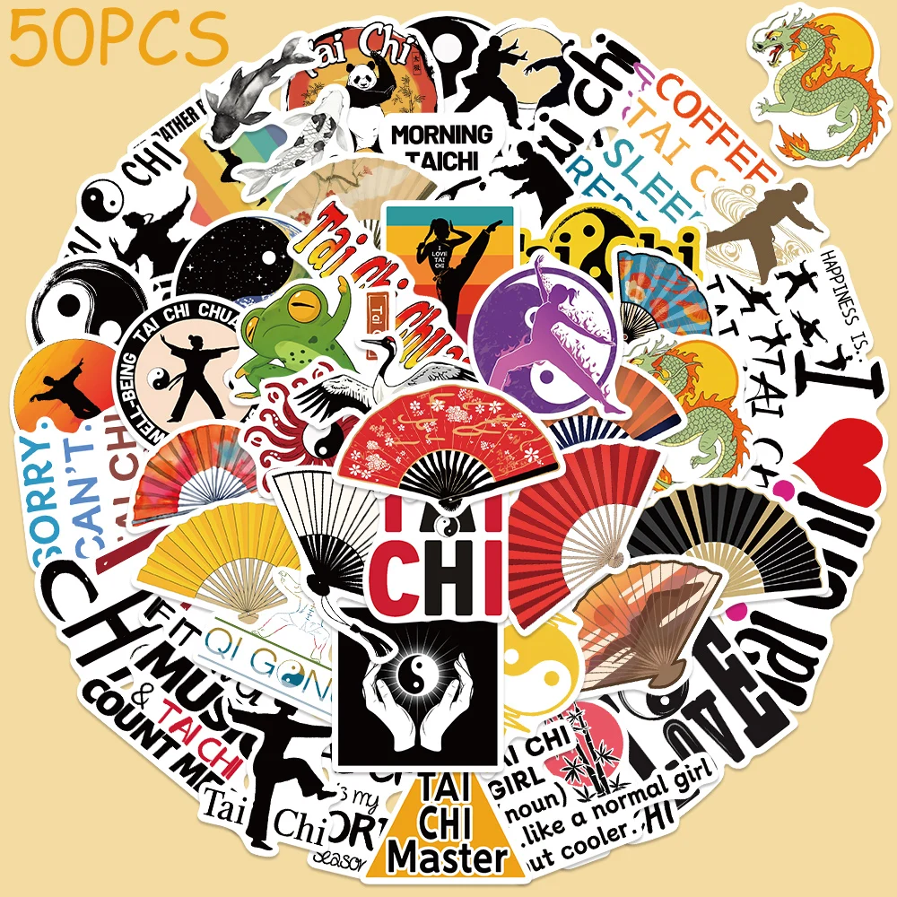 

50pcs Cartoon Tai Chi Culture Stickers Decals For Phone Laptop Suitcase Skateboard Helmet DIY Aesthetic Stickers Creative Gifts