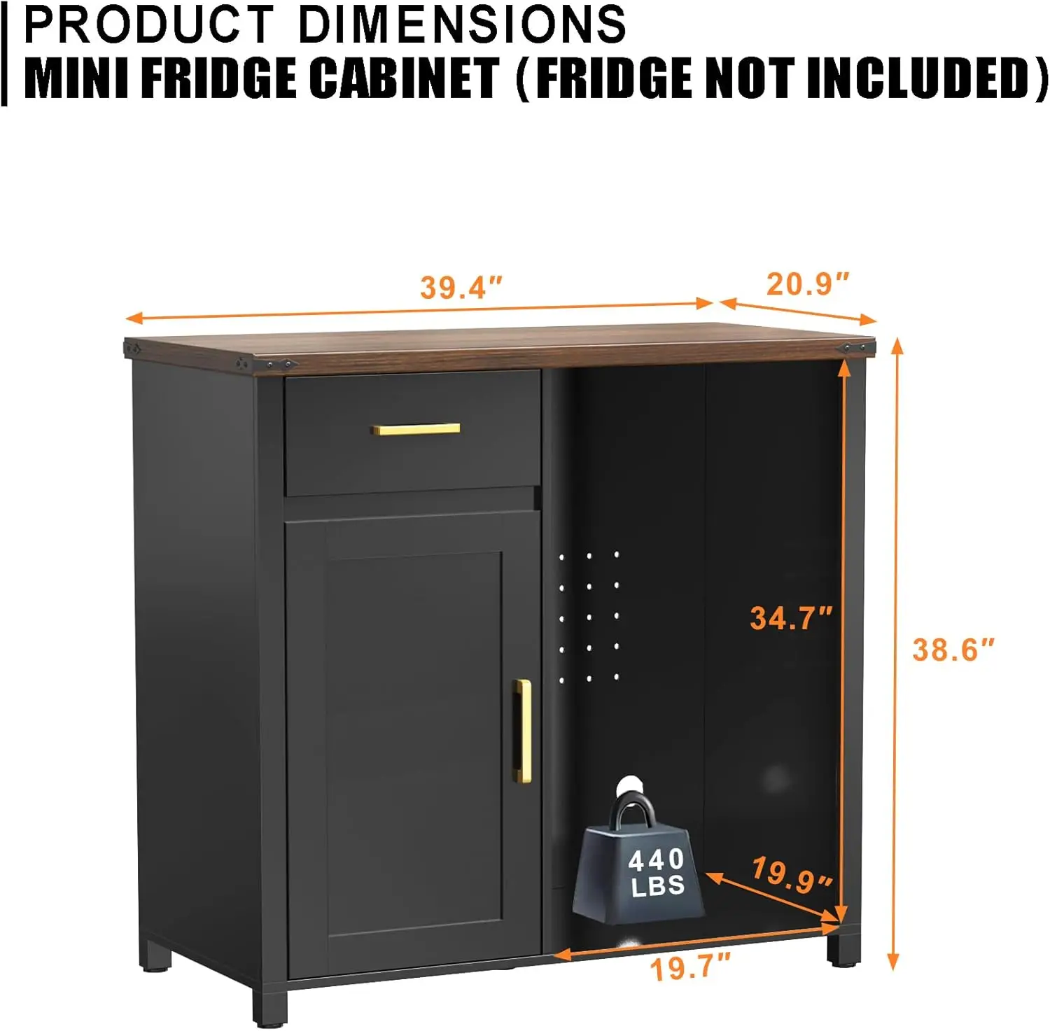 Coffee Bar with Mini Fridge, Cabinet Stand for Dorm, Kitchen, or Office, 39.4' W X 20.9' D