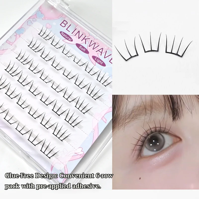 ขนตาปลอมแบบไม่ต้องใช้กาว ไม่ต้องใช้กาว ขนตาไอดอลแบบใช้ซ้ำได้เกาหลีรูปตัว U ธรรมชาติการต่อขนตาแบบมีกาวในตัว