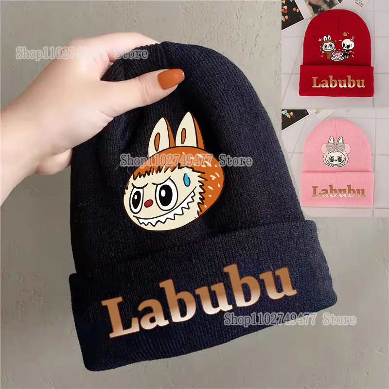 kids knitted hat Labubu cartoon animal POP MART autumn winter windproof warm cap boutique head neck protection clothing