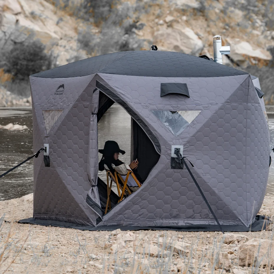 

BWWild Land Star Hub Tent Portable Pop Up Ice Fishing Angler Thermal Hub Shelter Tent Winter TentF