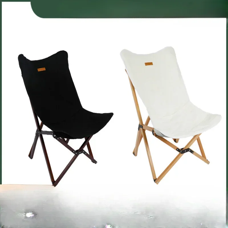 Outdoor folding beech chair butterfly chair, canvas thickened solid wood camping photography